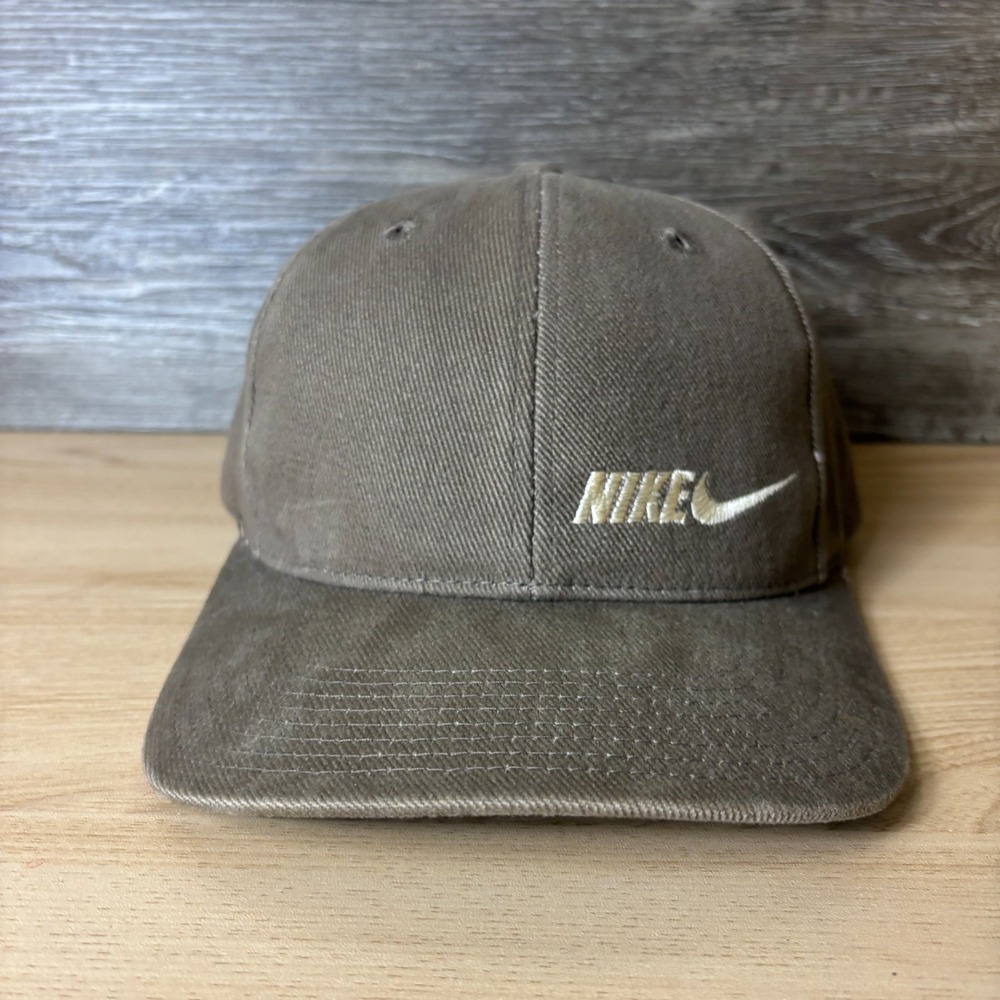 Vintage Nike Hat Cap Strap Back Brown Embroidered Swoosh Athletic Mens